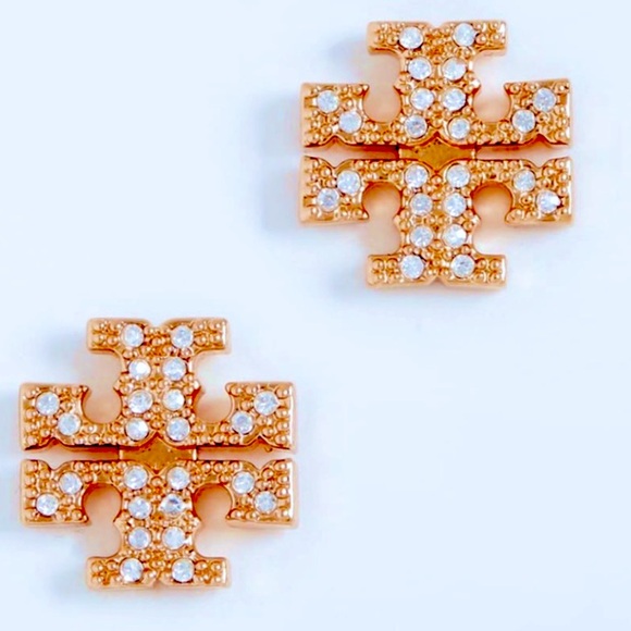 Tory Burch rose gold kira pavé logo stud earrings - Picture 4 of 7